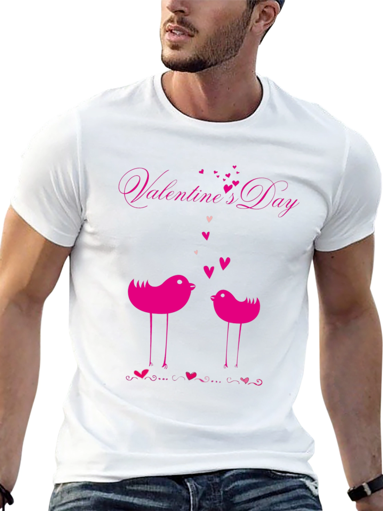 Valentines Day Birds Black T-Shirt