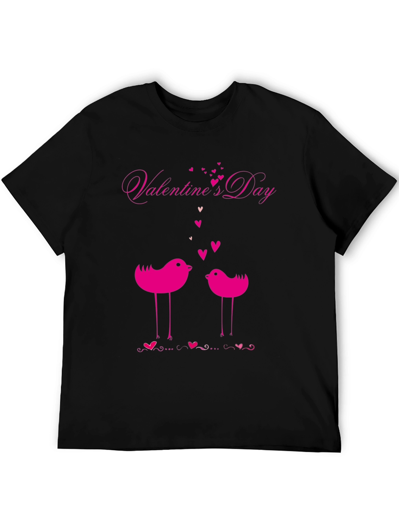 Valentines Day Birds Black T-Shirt