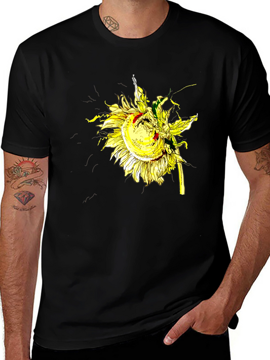 Sunflower Graphic Print Black T-Shirt