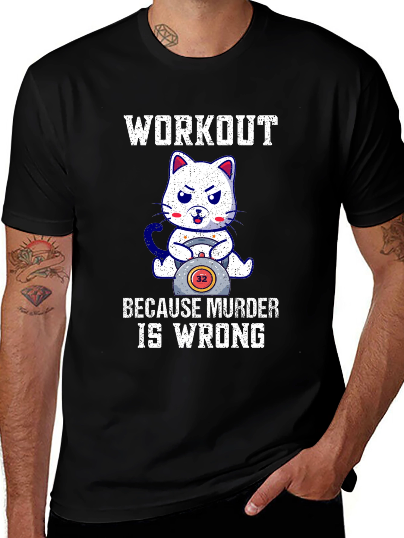 Workout Because Murder Is Wrong Cat T-Shirt