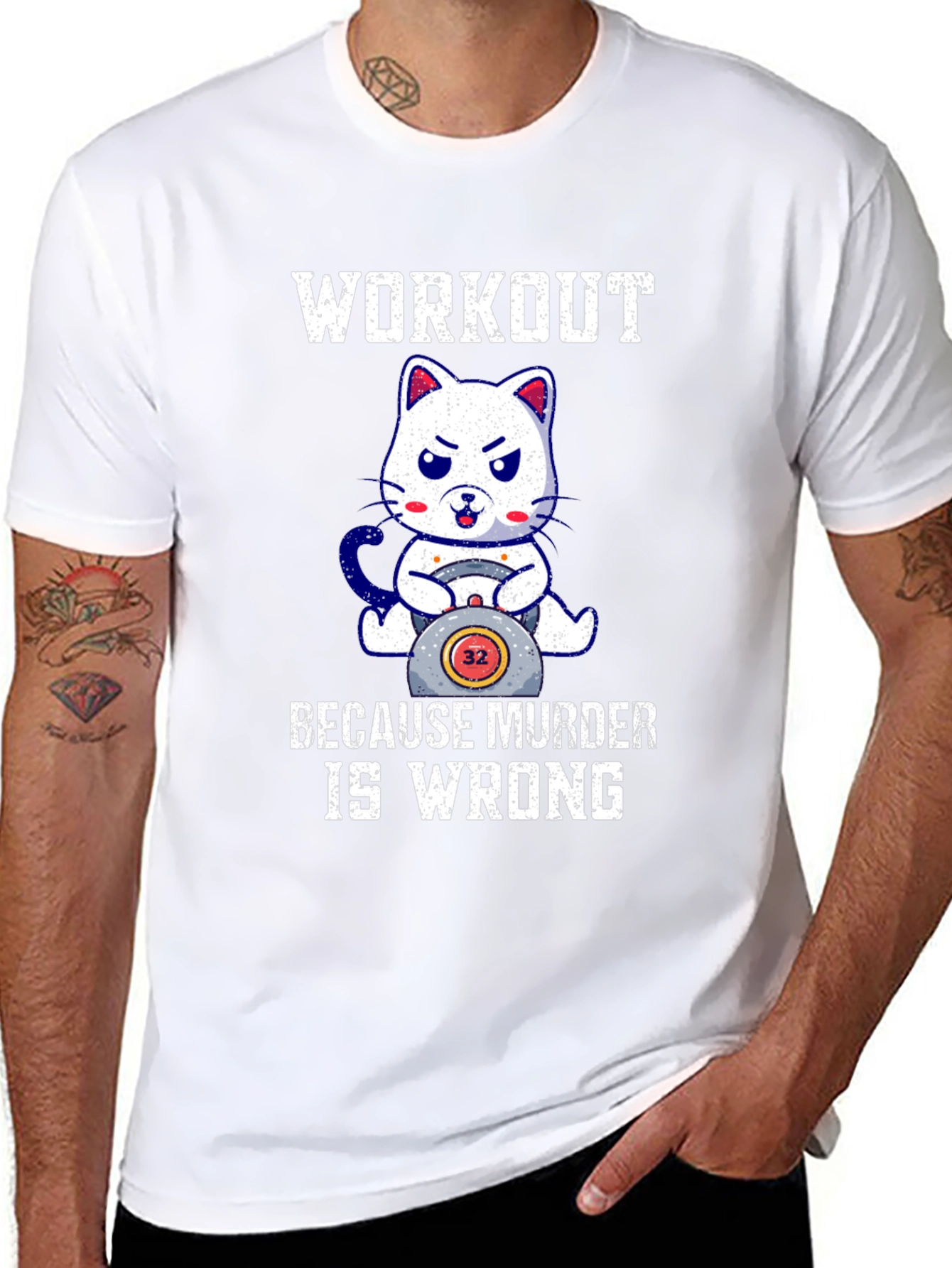Workout Because Murder Is Wrong Cat T-Shirt