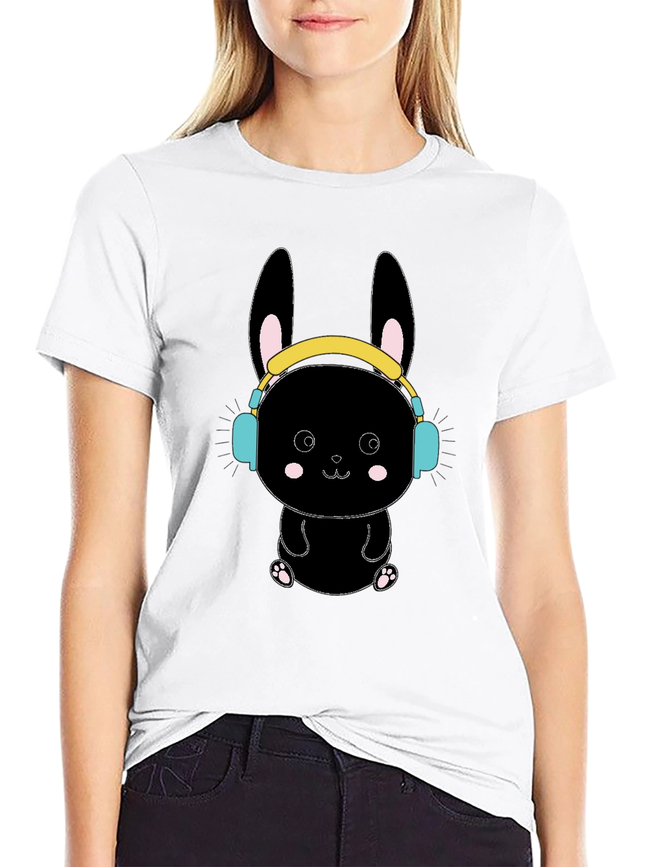 Black Bunny T-Shirt with Headphones