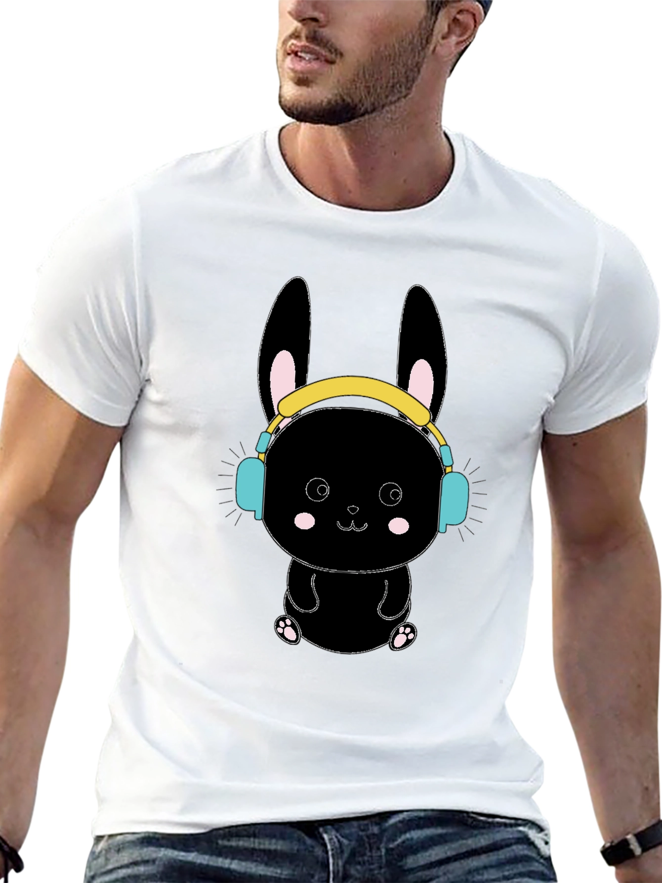 Black Bunny T-Shirt with Headphones