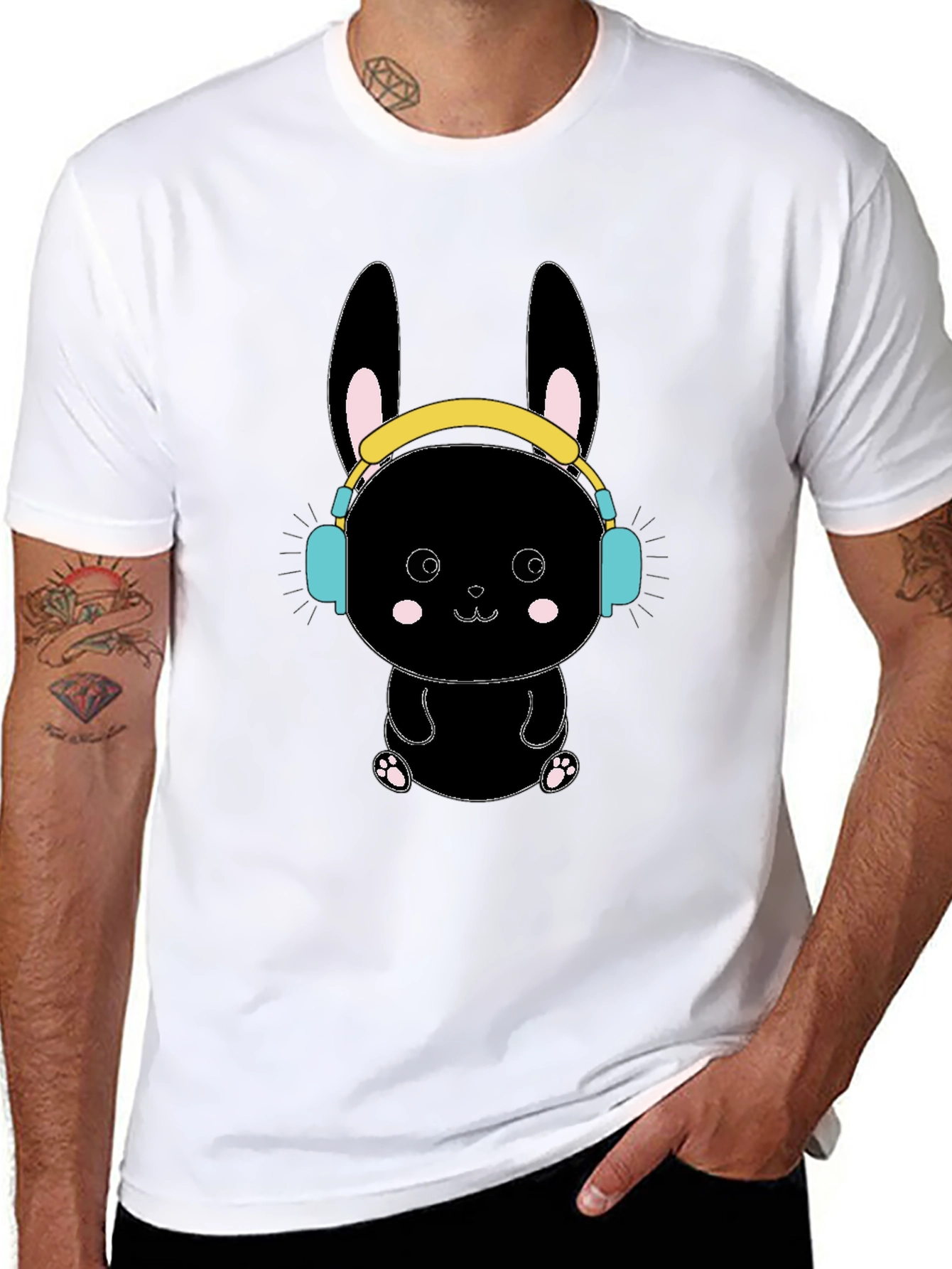 Black Bunny T-Shirt with Headphones