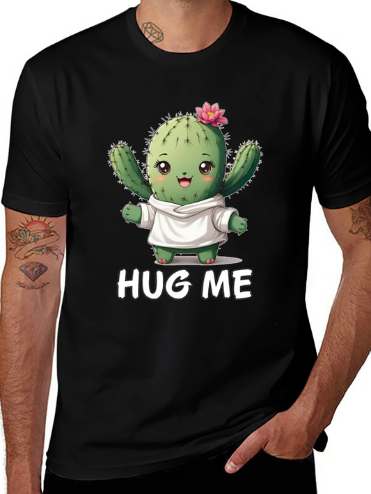 Cute Cactus Hug Me Graphic Tee - Unisex Black T-Shirt