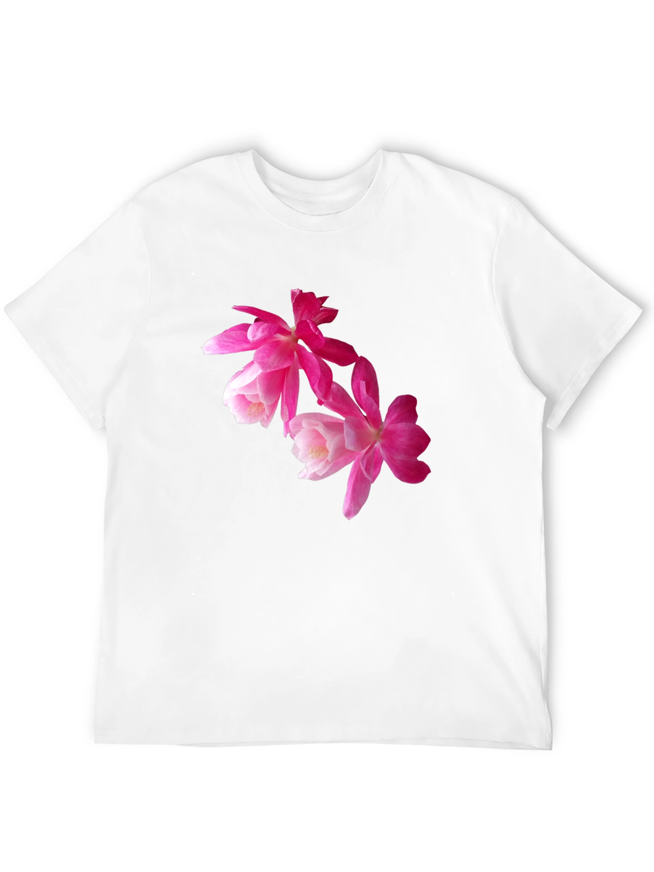 Floral Print T-Shirt - Pink Flowers on Black