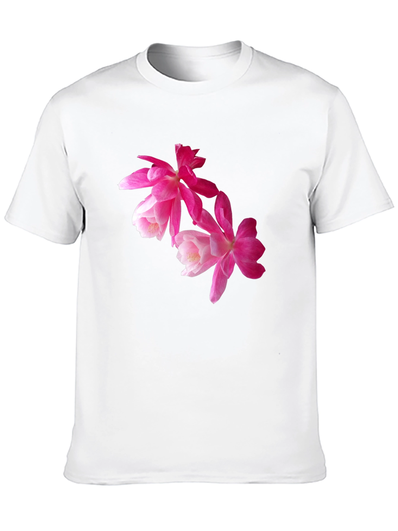 Floral Print T-Shirt - Pink Flowers on Black