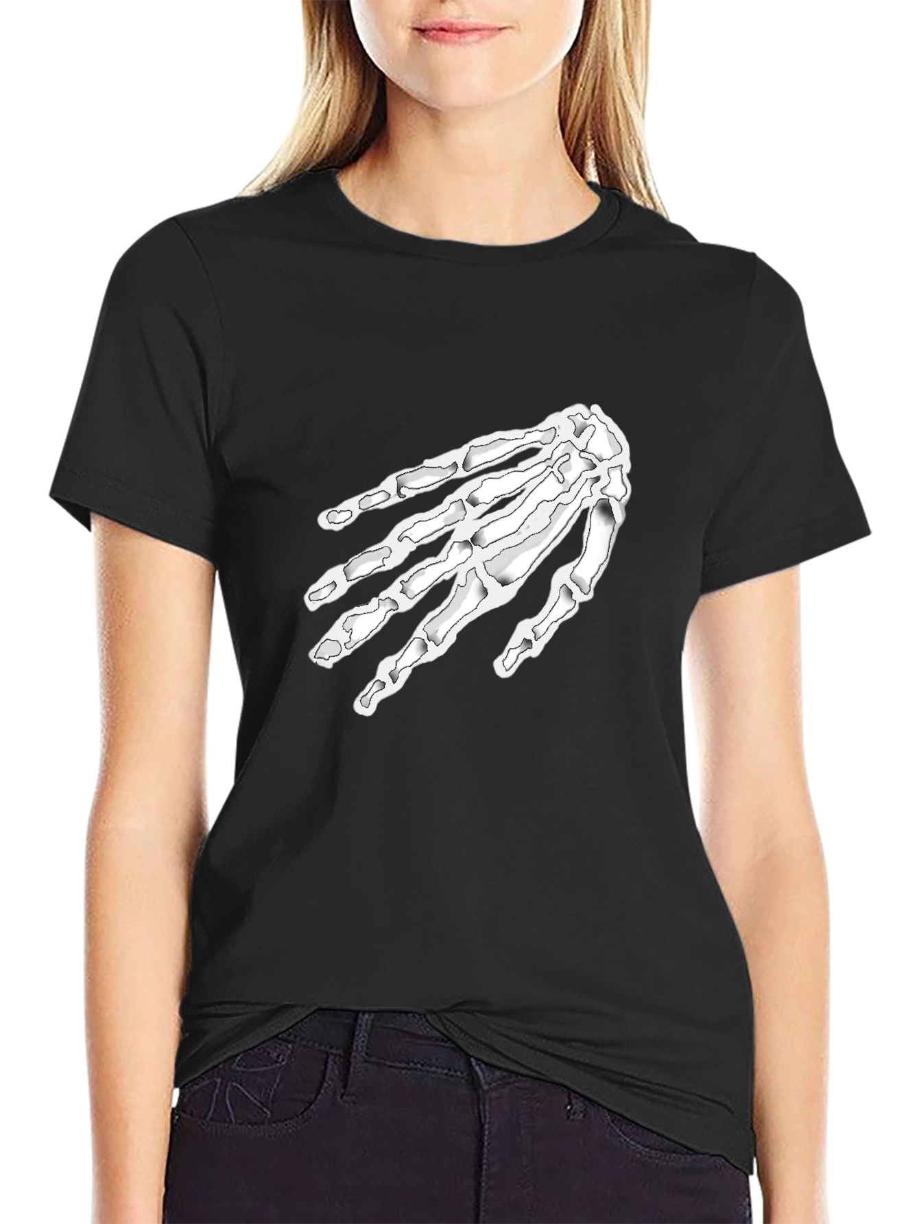 Skeleton Hand Print Black T-Shirt