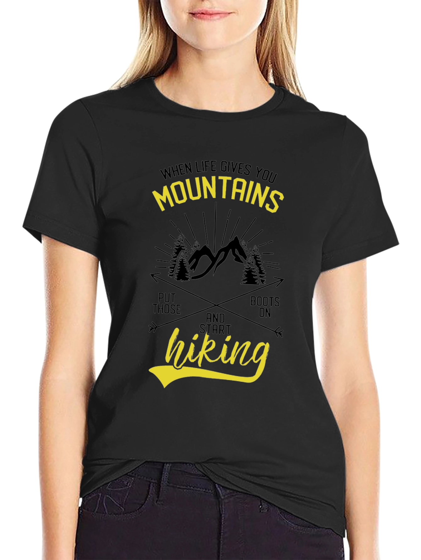 Mountains & Hiking Graphic Tee - Black