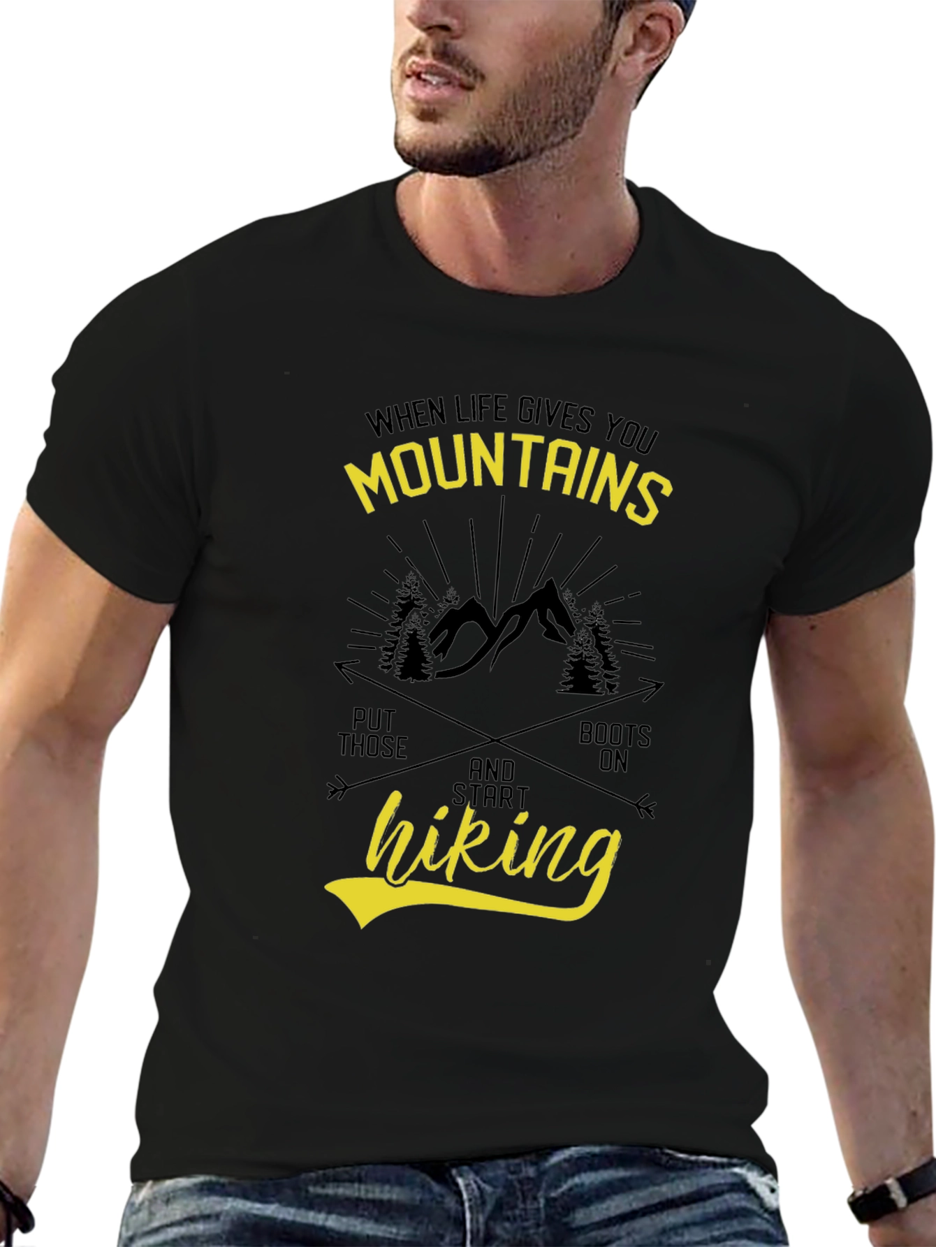 Mountains & Hiking Graphic Tee - Black