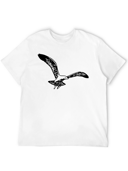 Black T-Shirt with Flying Seagull Design