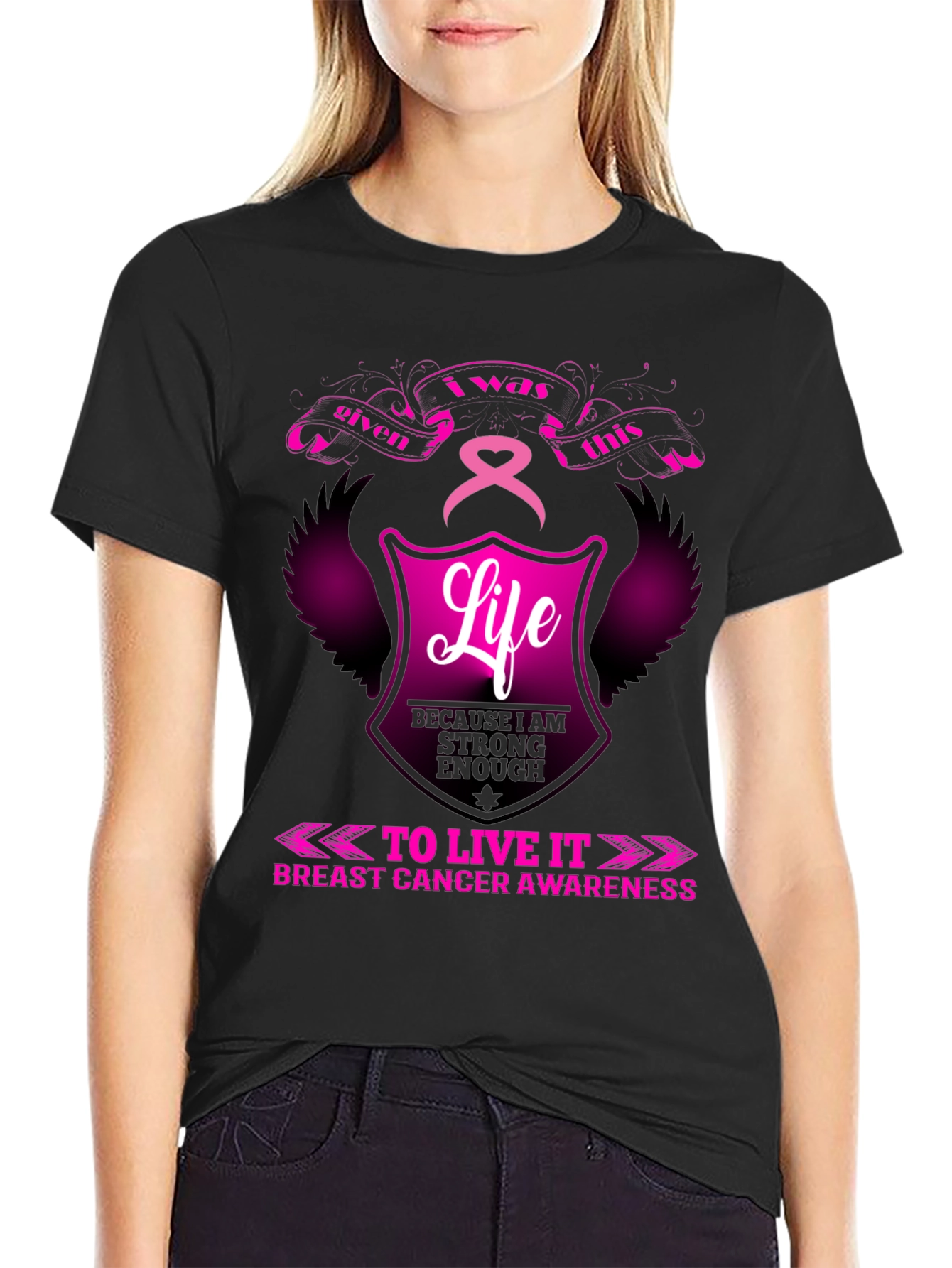 Breast Cancer Awareness T-Shirt - Life Given Strong Enough