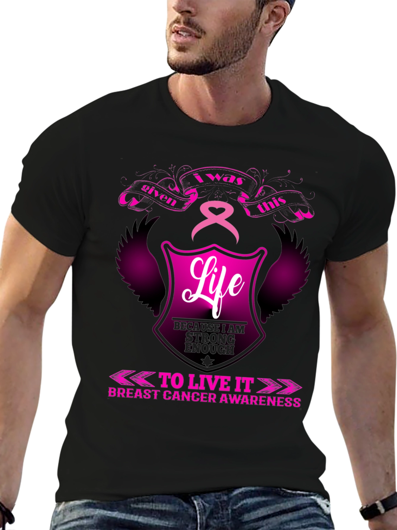 Breast Cancer Awareness T-Shirt - Life Given Strong Enough
