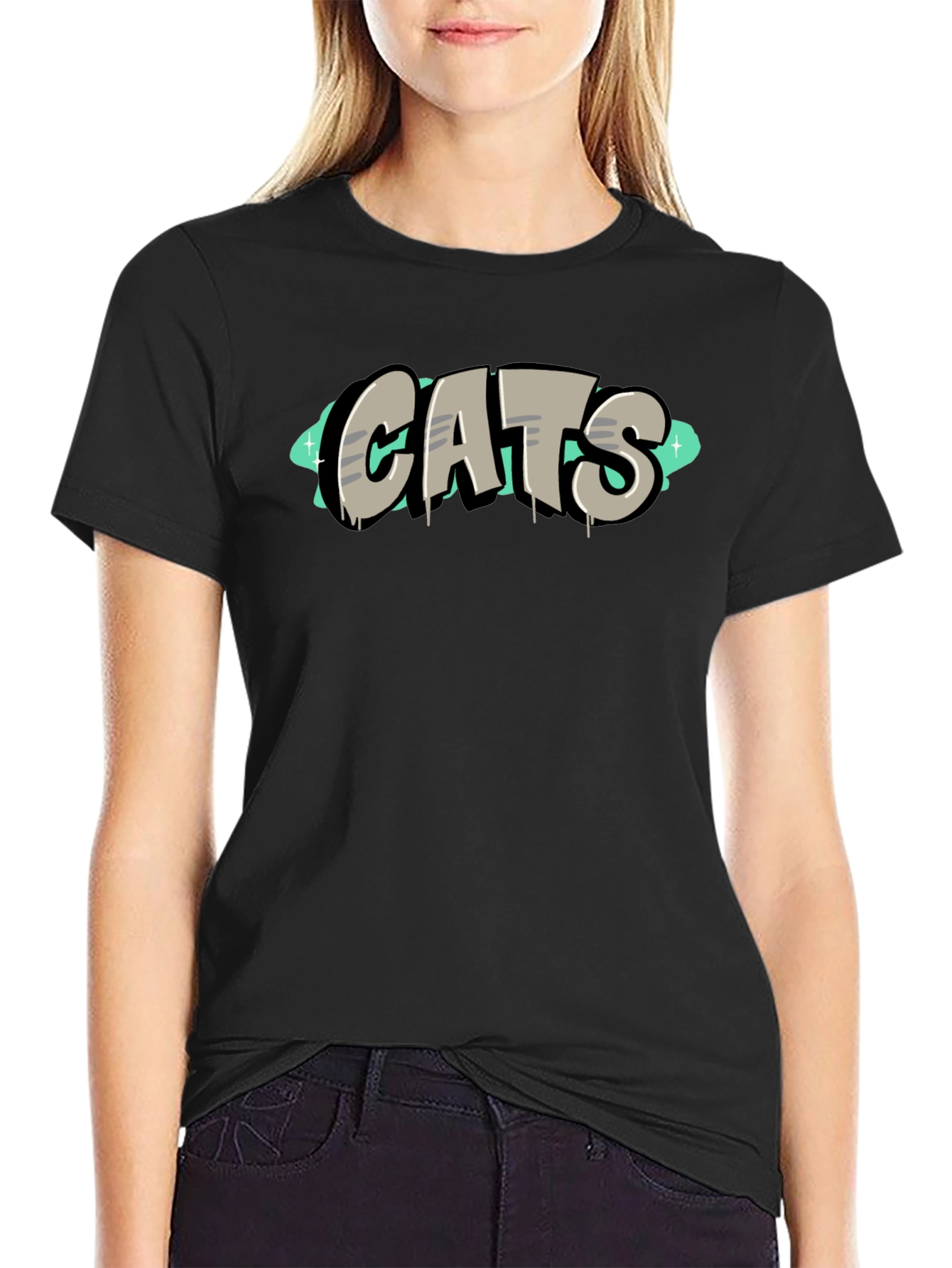 CATS Graphic Tee - Black Cotton T-Shirt