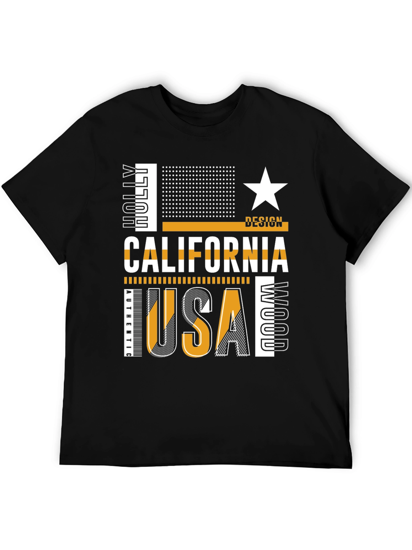 California USA Graphic Print Black T-Shirt