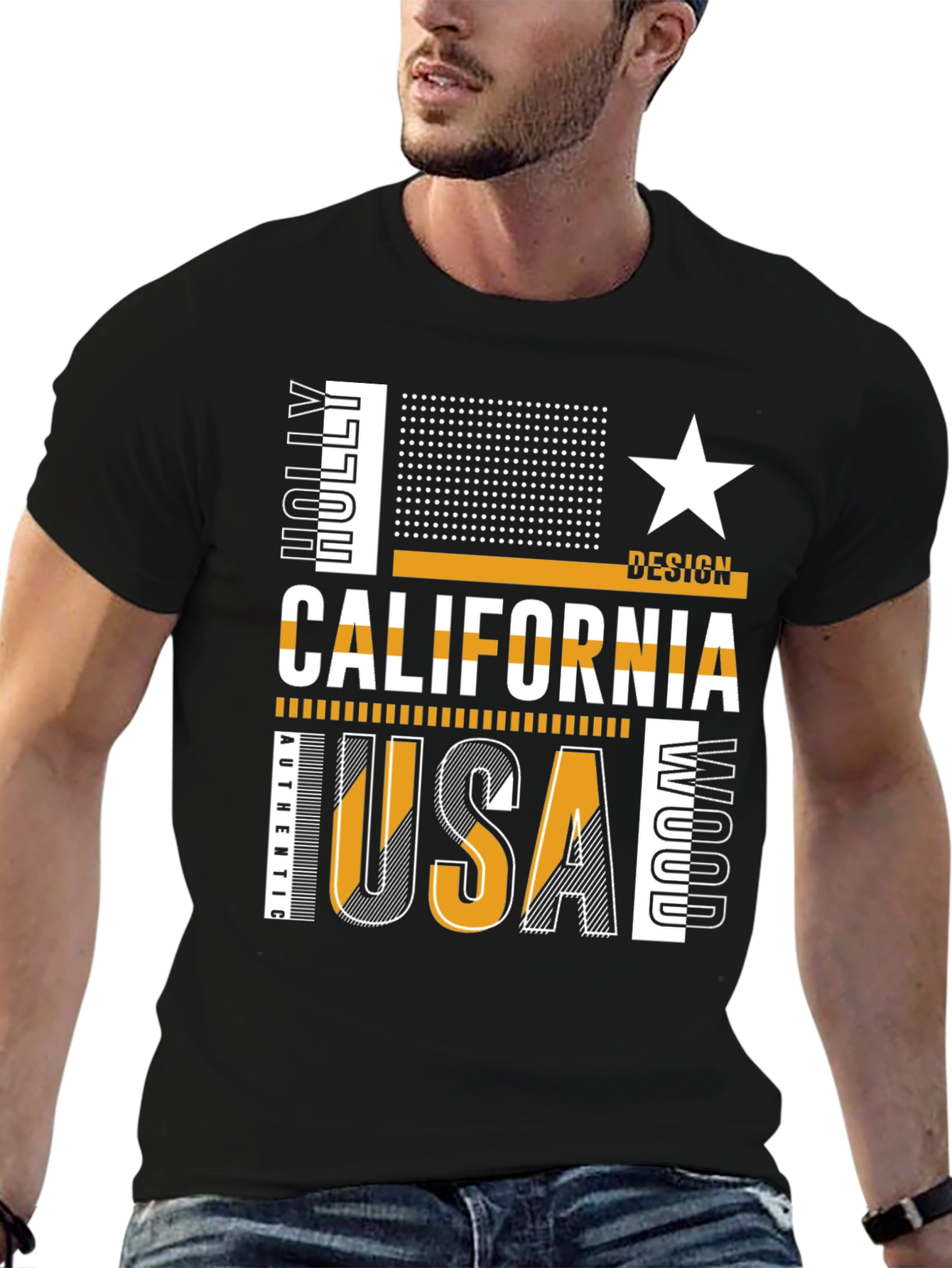 California USA Graphic Print Black T-Shirt