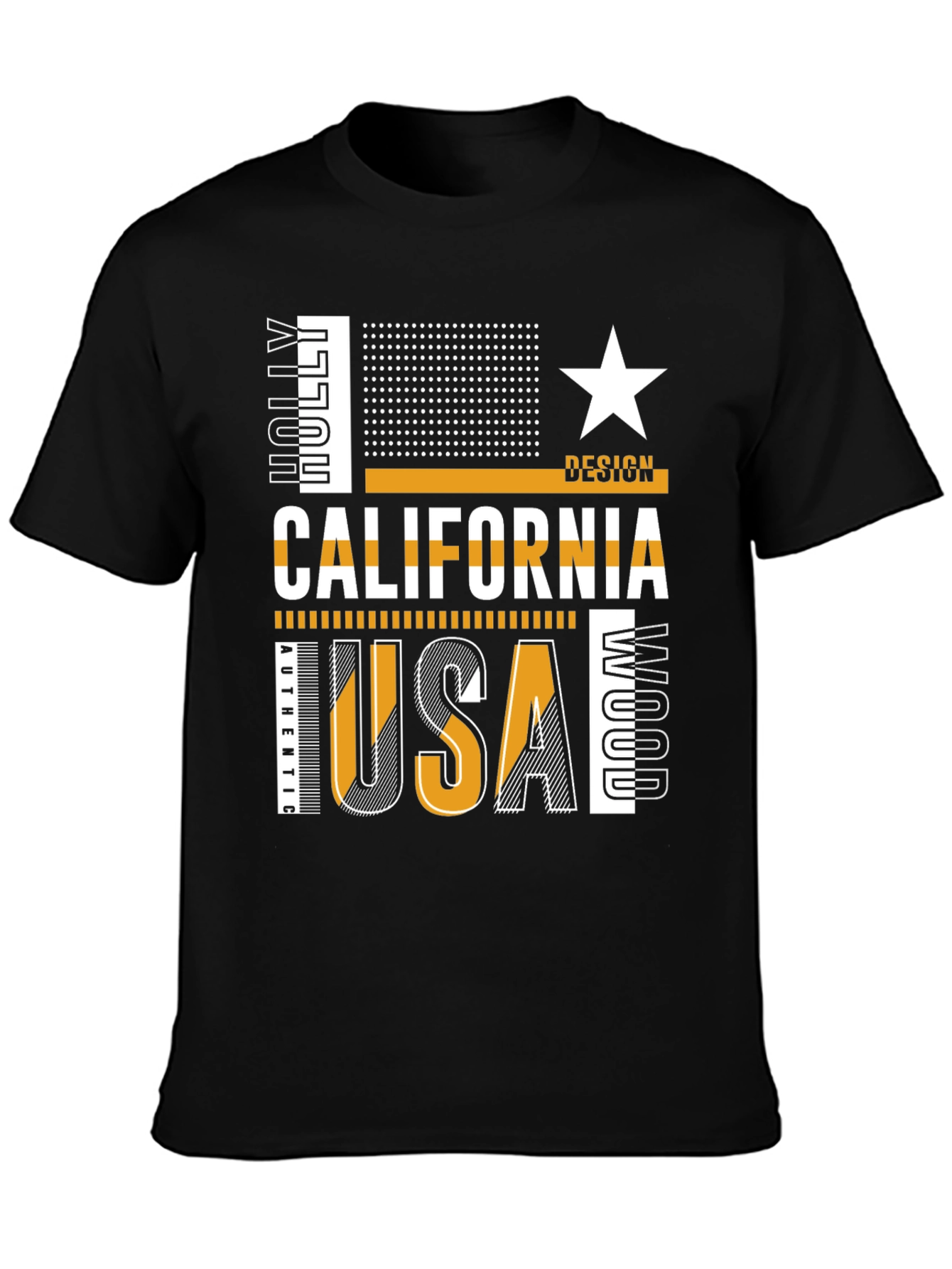 California USA Graphic Print Black T-Shirt