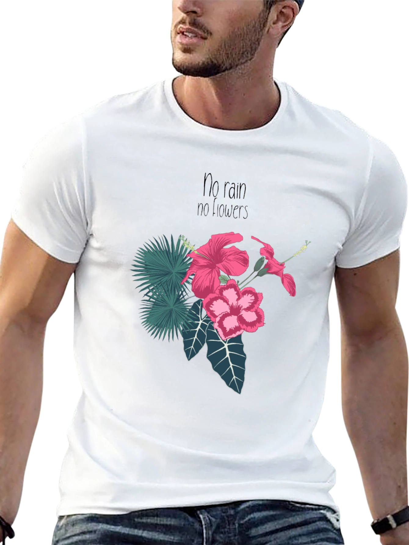 Black T-Shirt with Floral and Inspirational Print