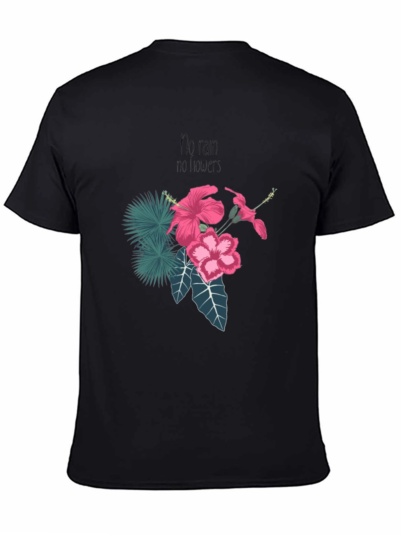 Black T-Shirt with Floral and Inspirational Print