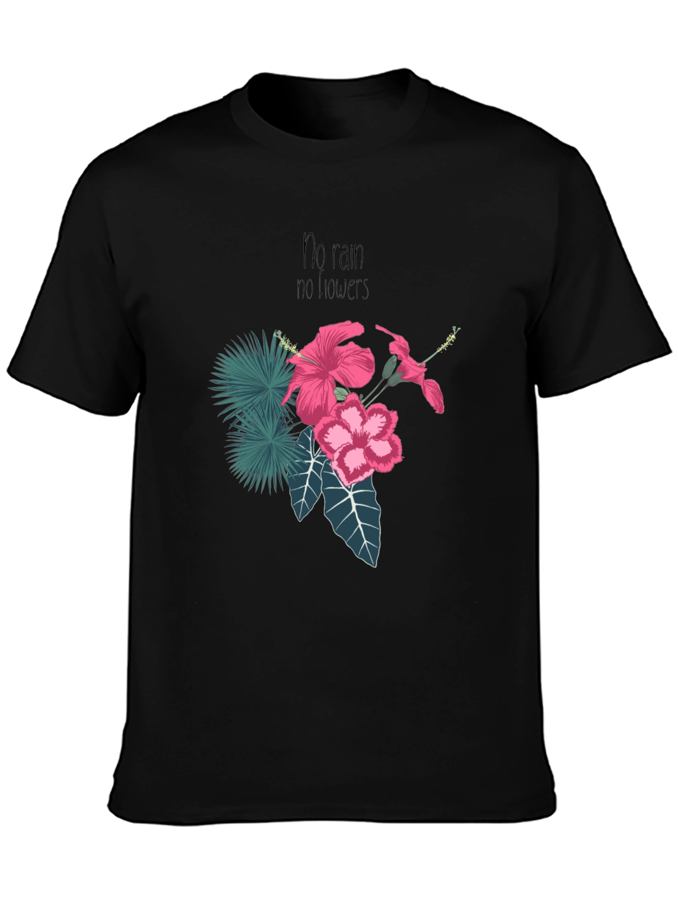 Black T-Shirt with Floral and Inspirational Print