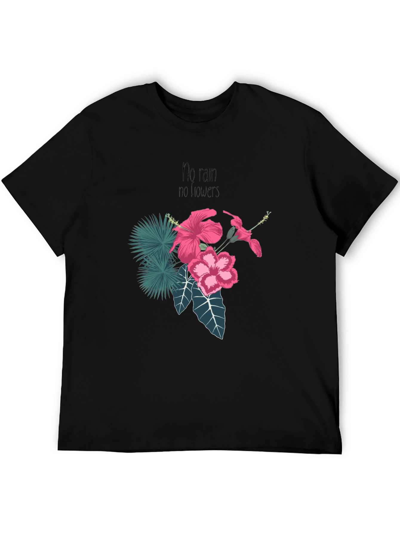 Black T-Shirt with Floral and Inspirational Print