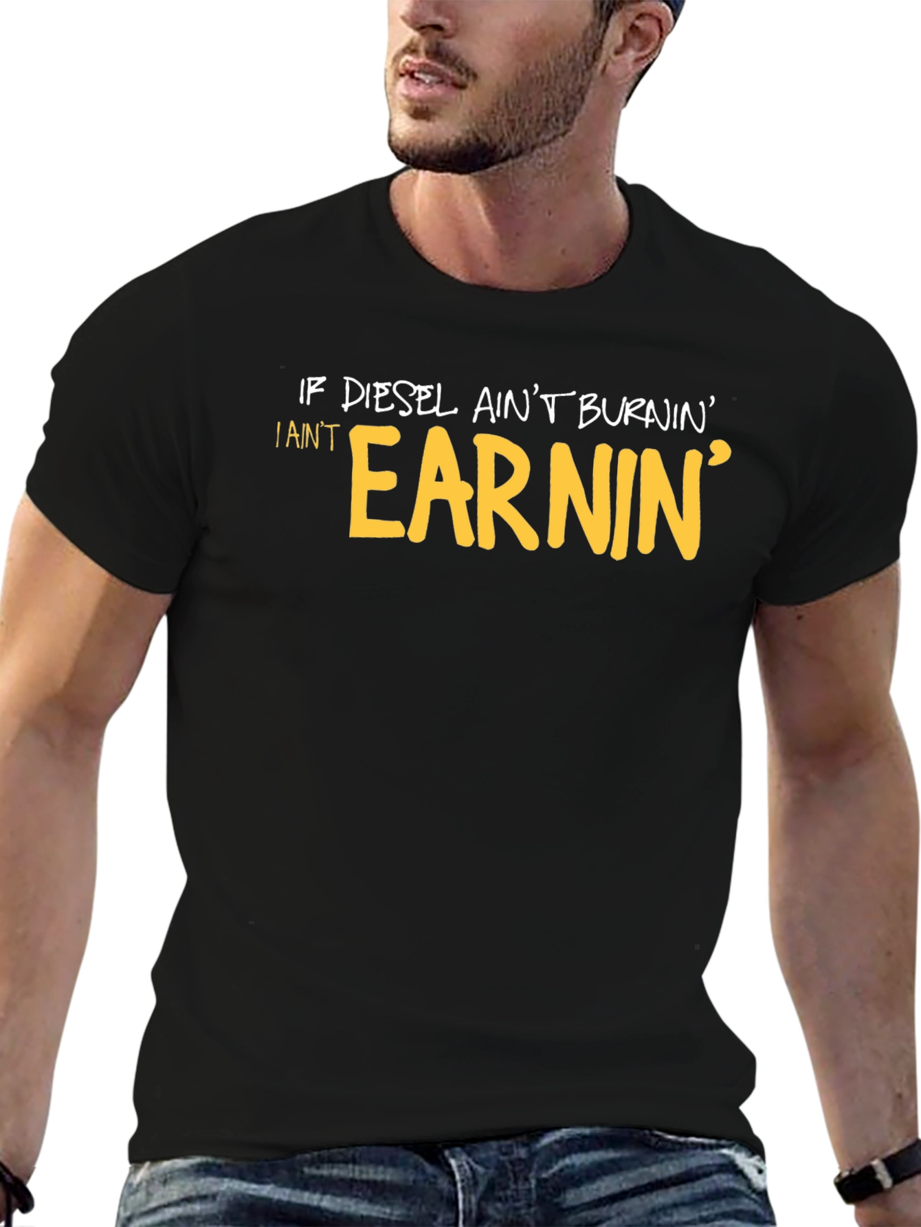 Diesel Burnin Graphic Tee - Black Crew Neck