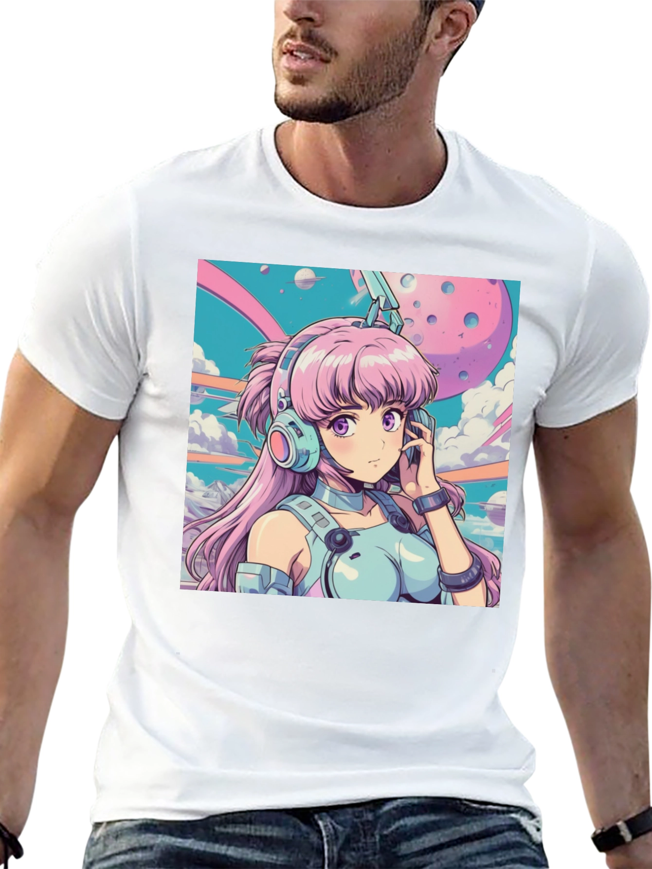 Anime Girl Headphones Graphic Tee