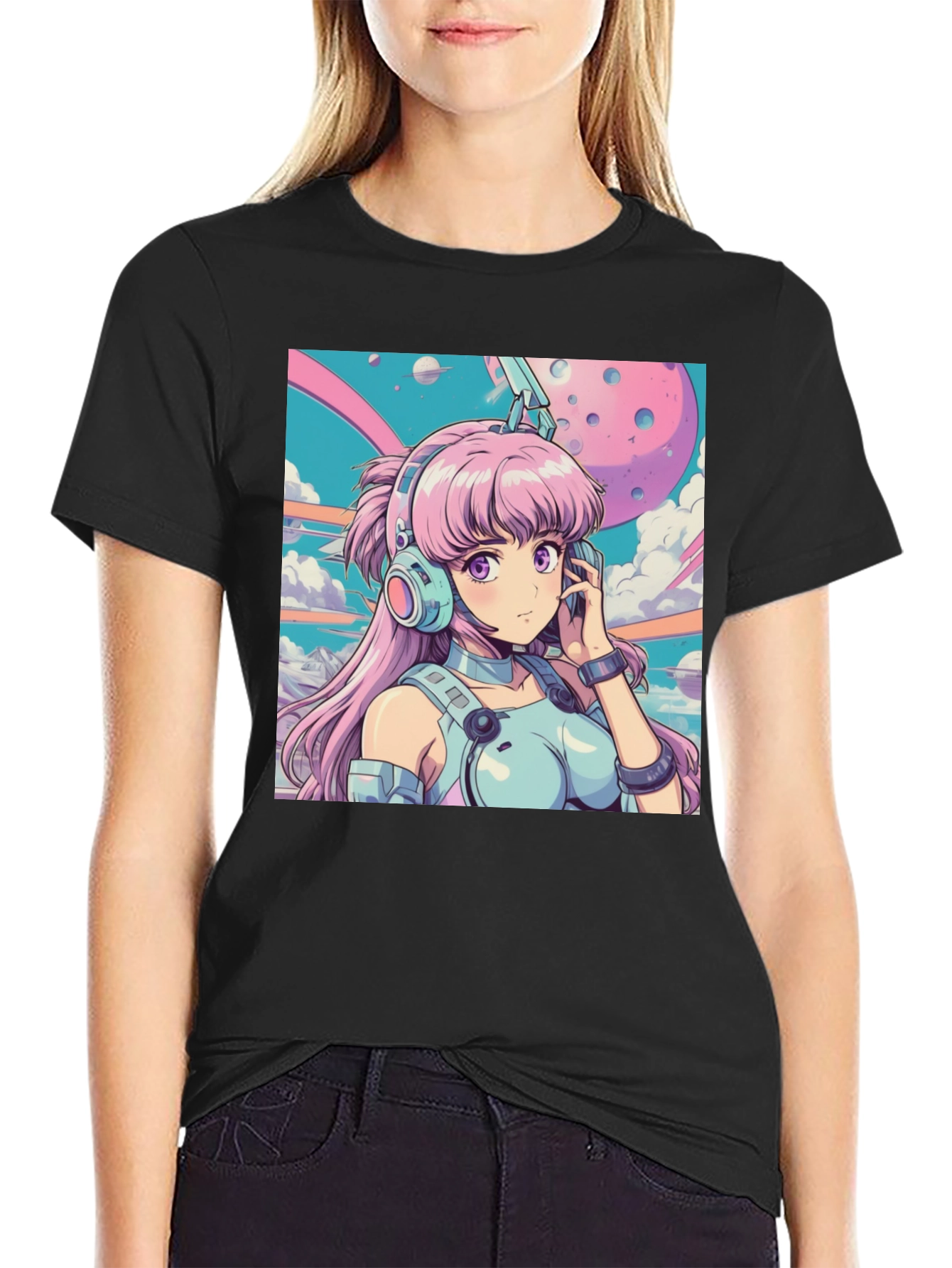 Anime Girl Headphones Graphic Tee