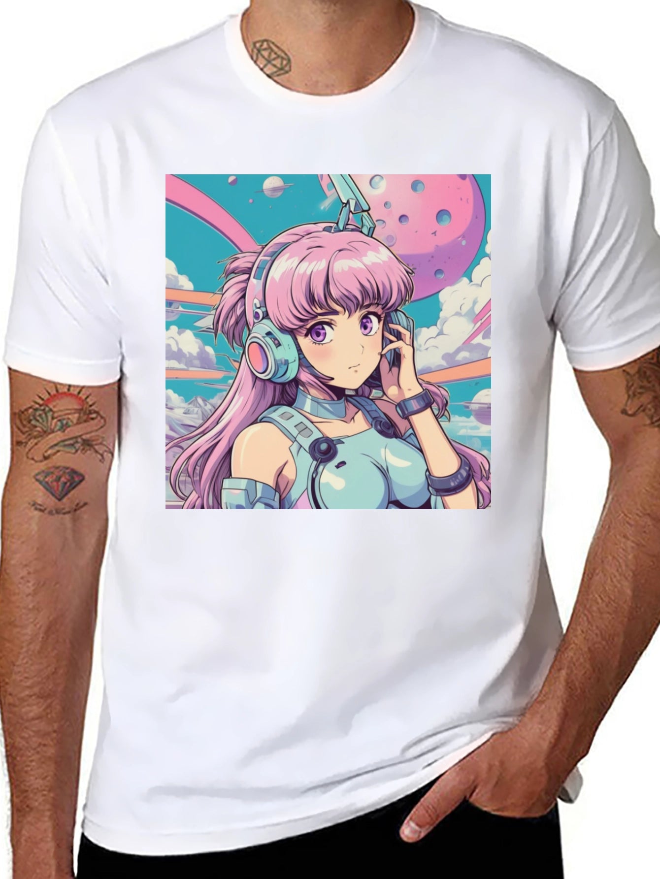 Anime Girl Headphones Graphic Tee