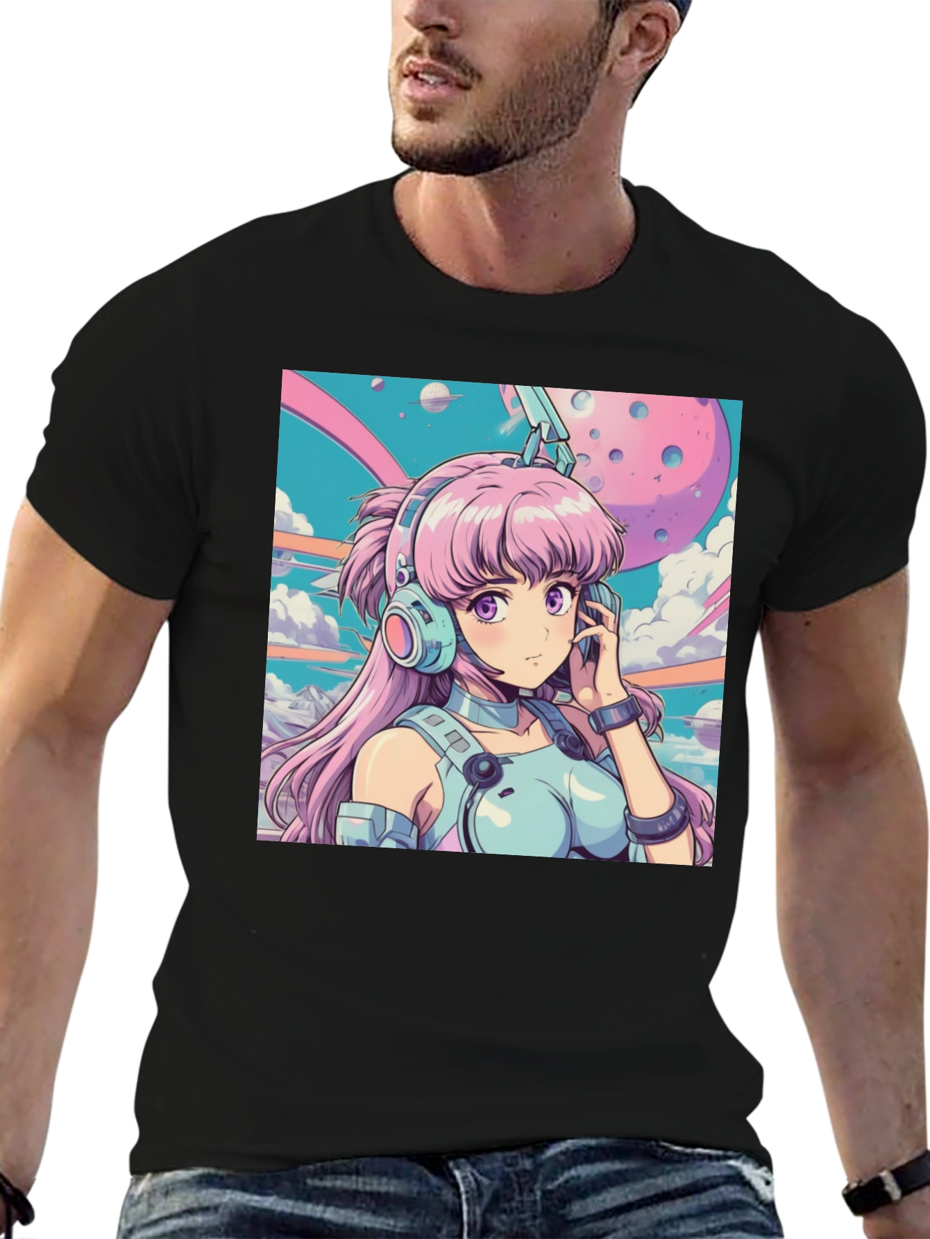 Anime Girl Headphones Graphic Tee