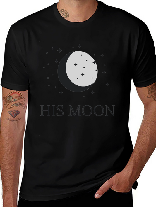 His Moon Black Graphic Tee - Celestial Design