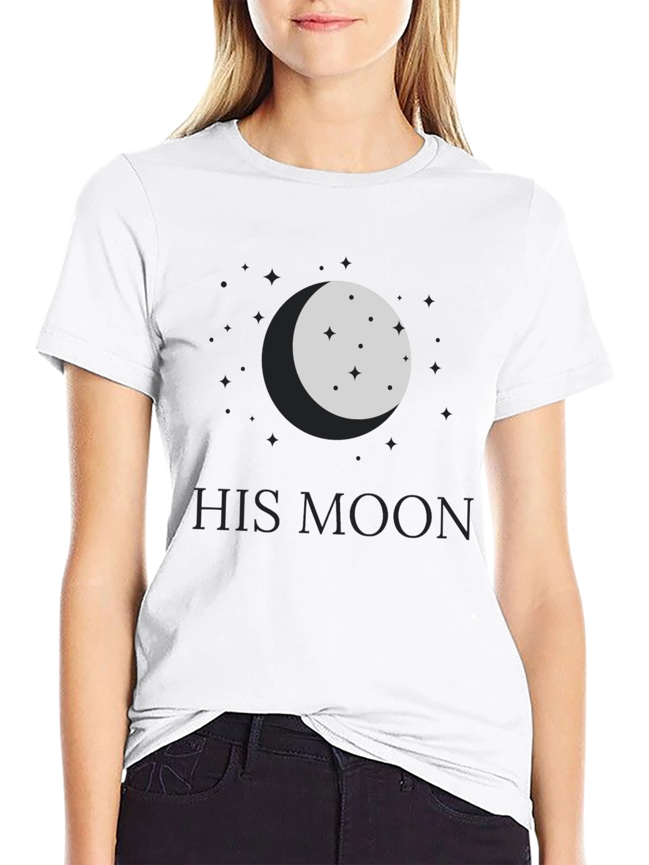 His Moon Black Graphic Tee - Celestial Design