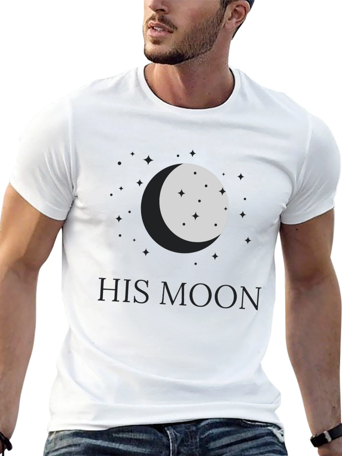 His Moon Black Graphic Tee - Celestial Design