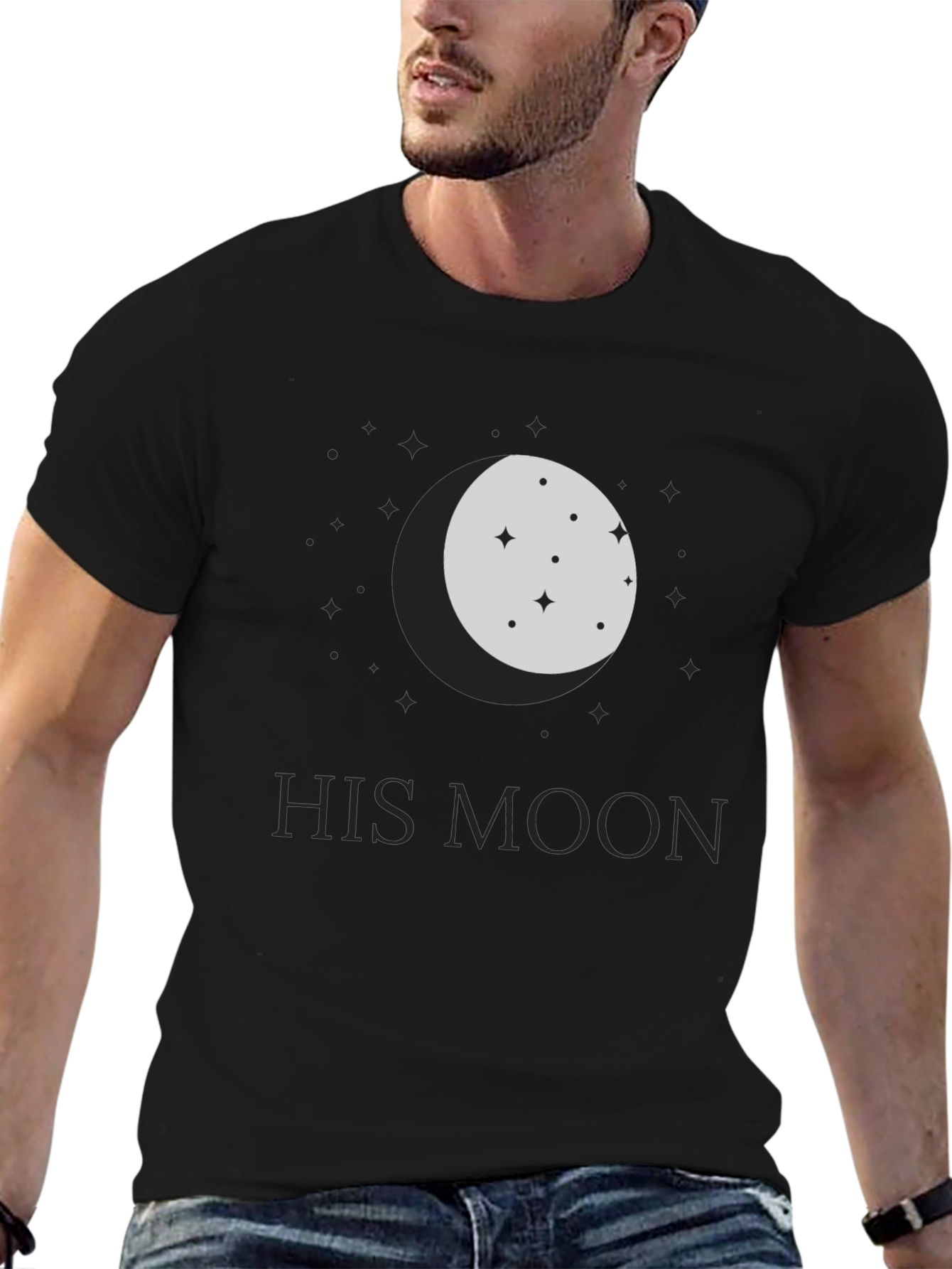 His Moon Black Graphic Tee - Celestial Design