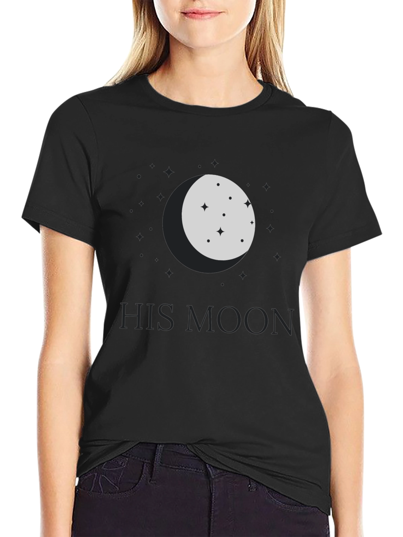 His Moon Black Graphic Tee - Celestial Design