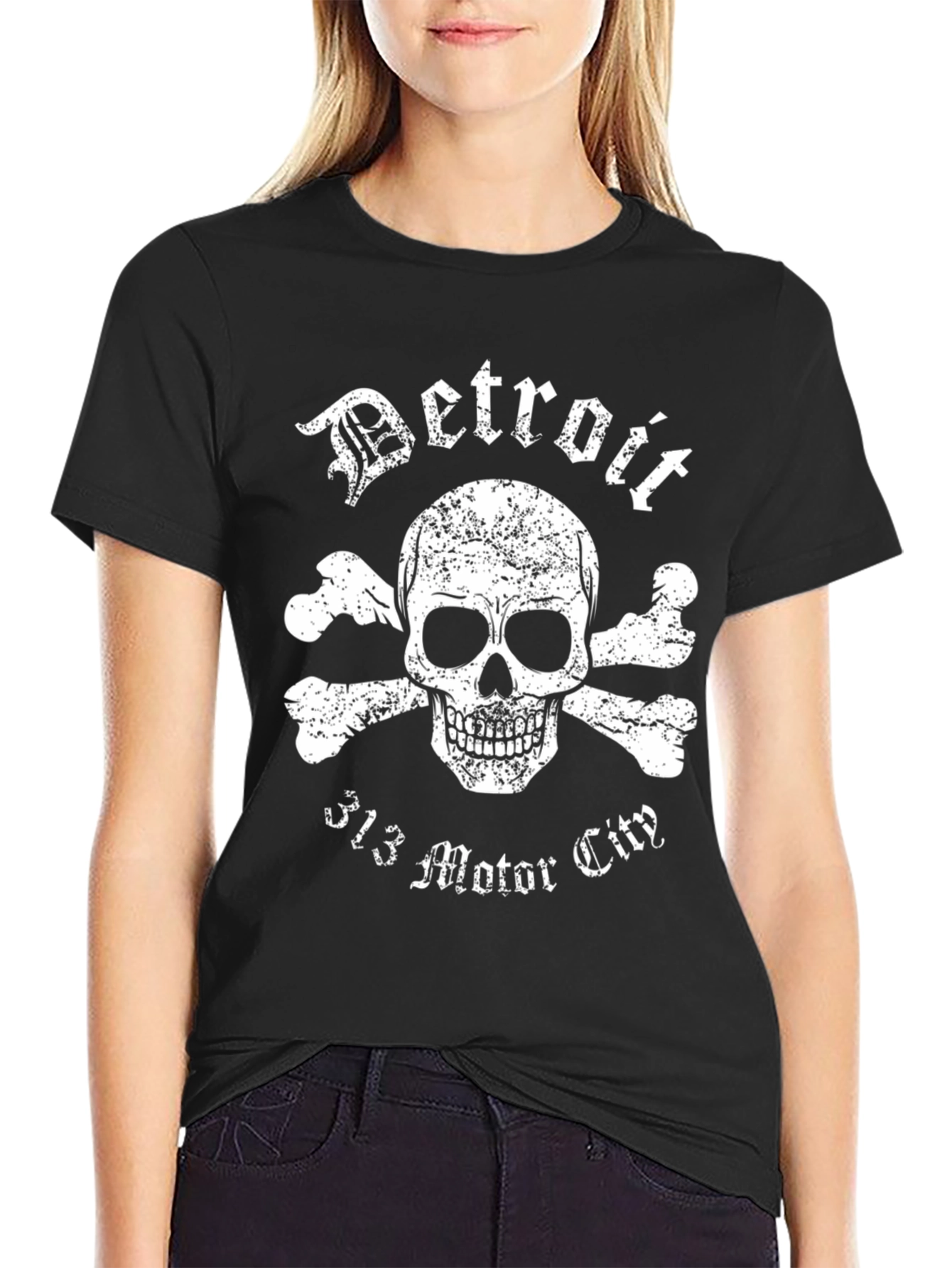 Detroit Motor City Skull Graphic T-Shirt