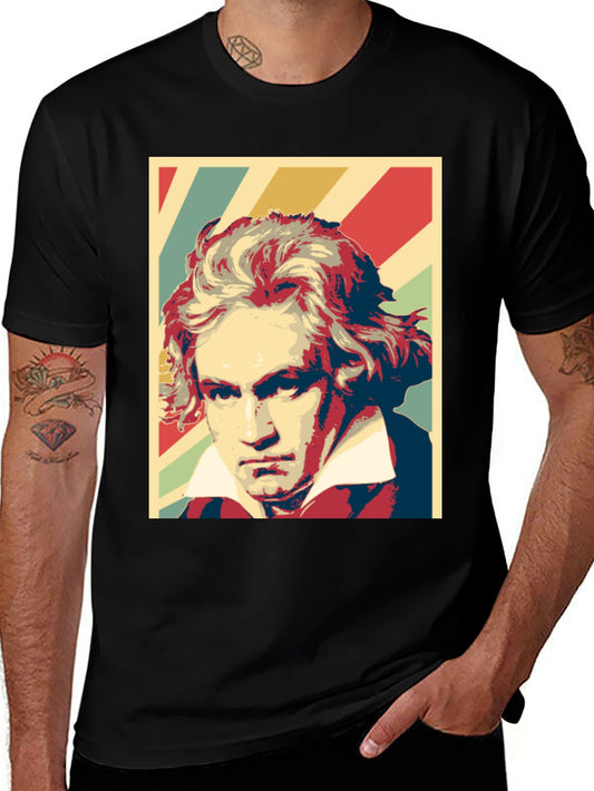Beethoven Graphic Print Mens Black T-Shirt