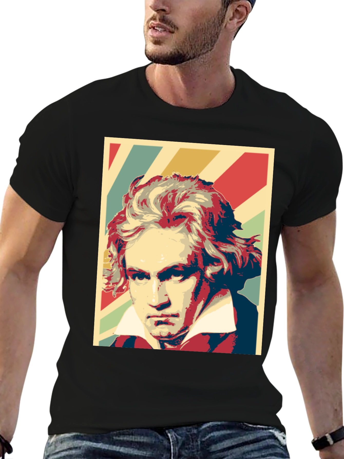 Beethoven Graphic Print Mens Black T-Shirt