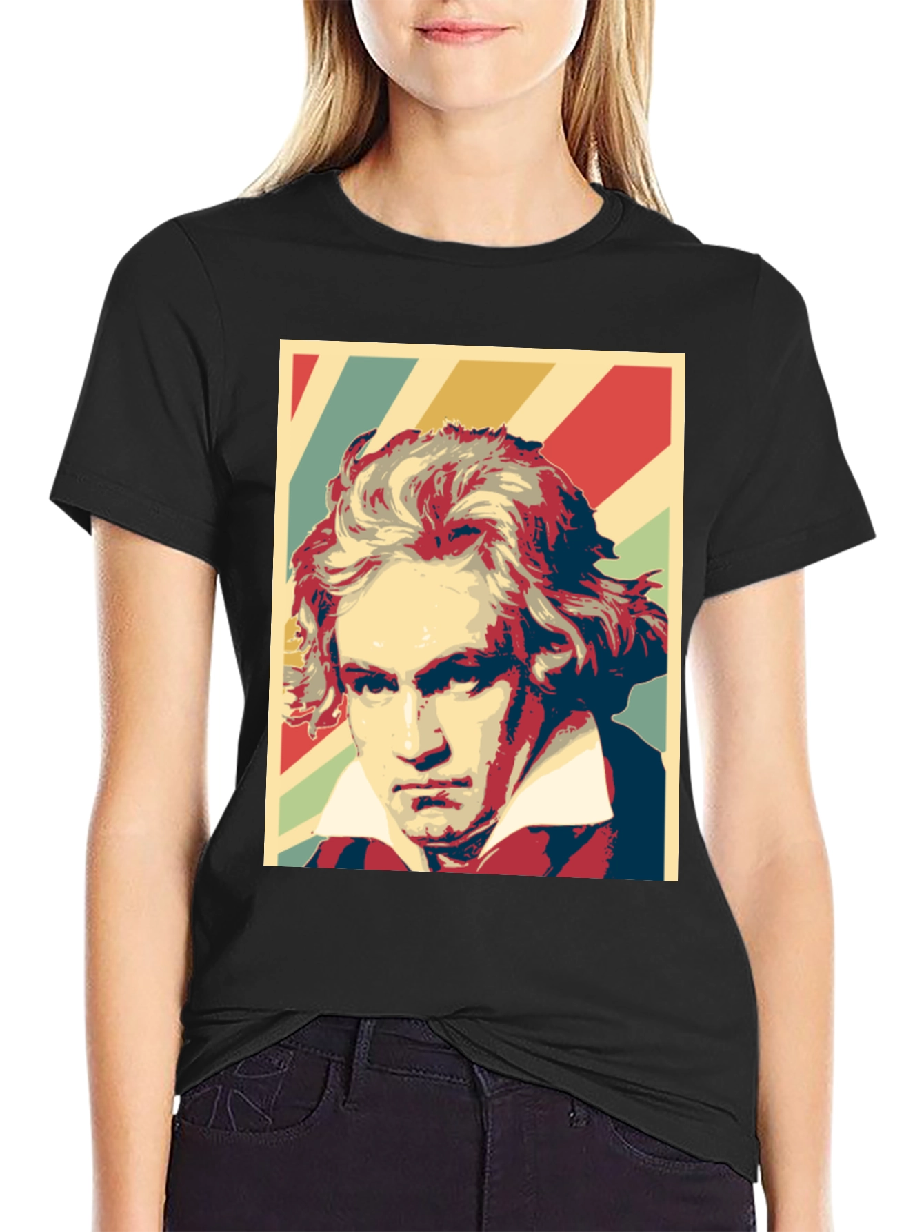 Beethoven Graphic Print Mens Black T-Shirt