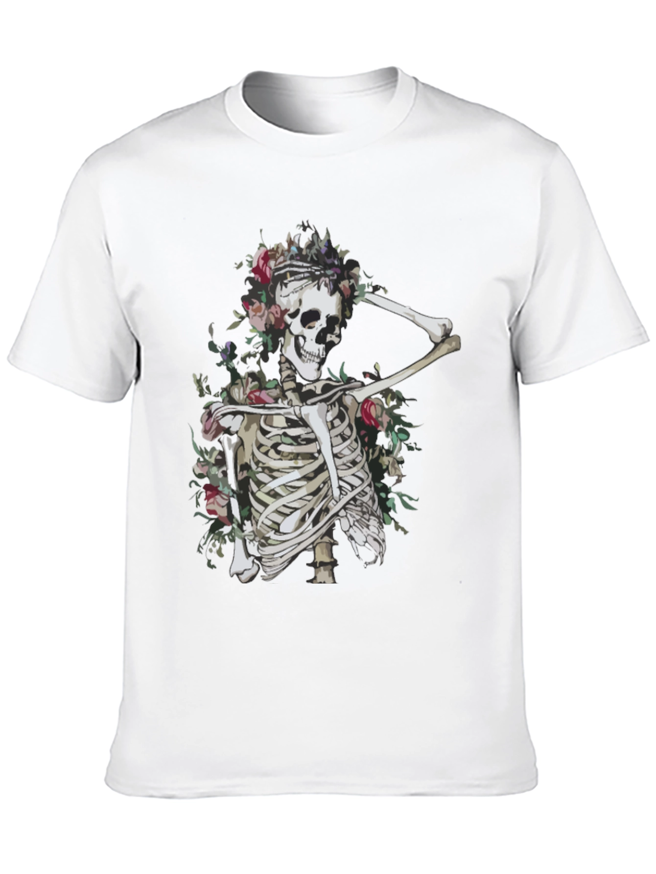 Floral Skeleton Graphic Tee - Unisex Black T-Shirt