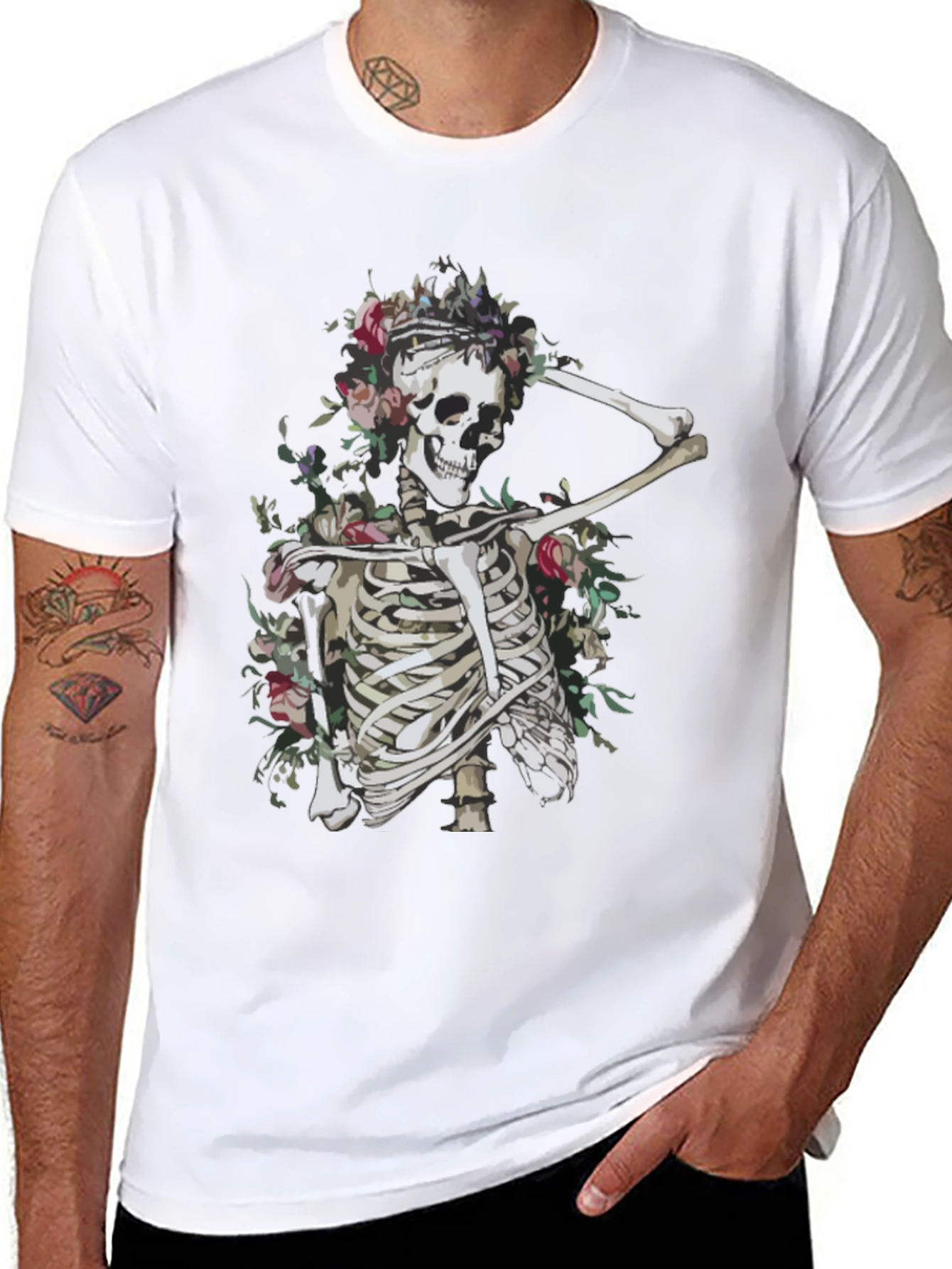 Floral Skeleton Graphic Tee - Unisex Black T-Shirt