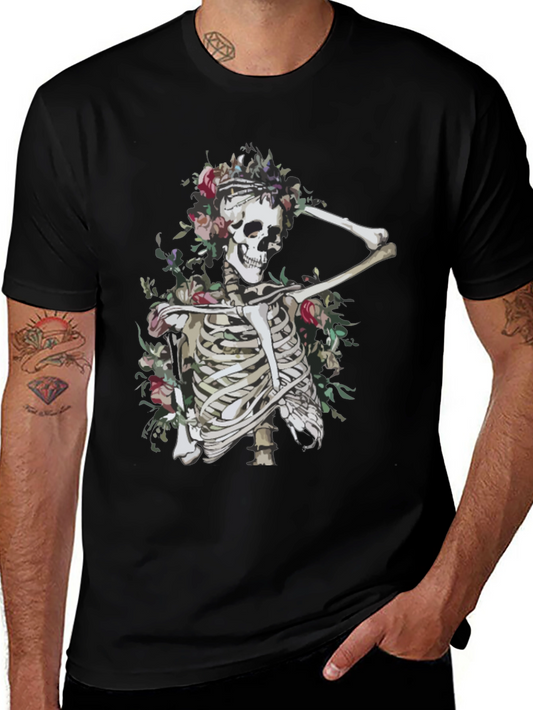 Floral Skeleton Graphic Tee - Unisex Black T-Shirt