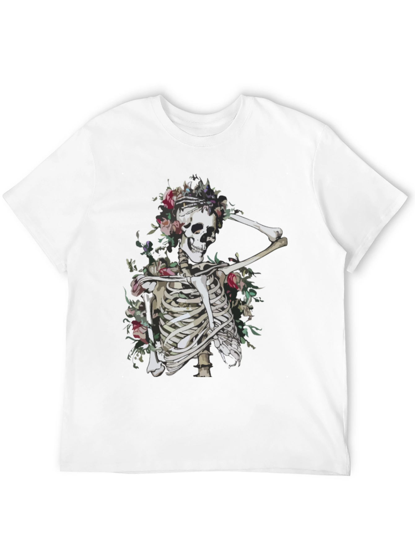 Floral Skeleton Graphic Tee - Unisex Black T-Shirt