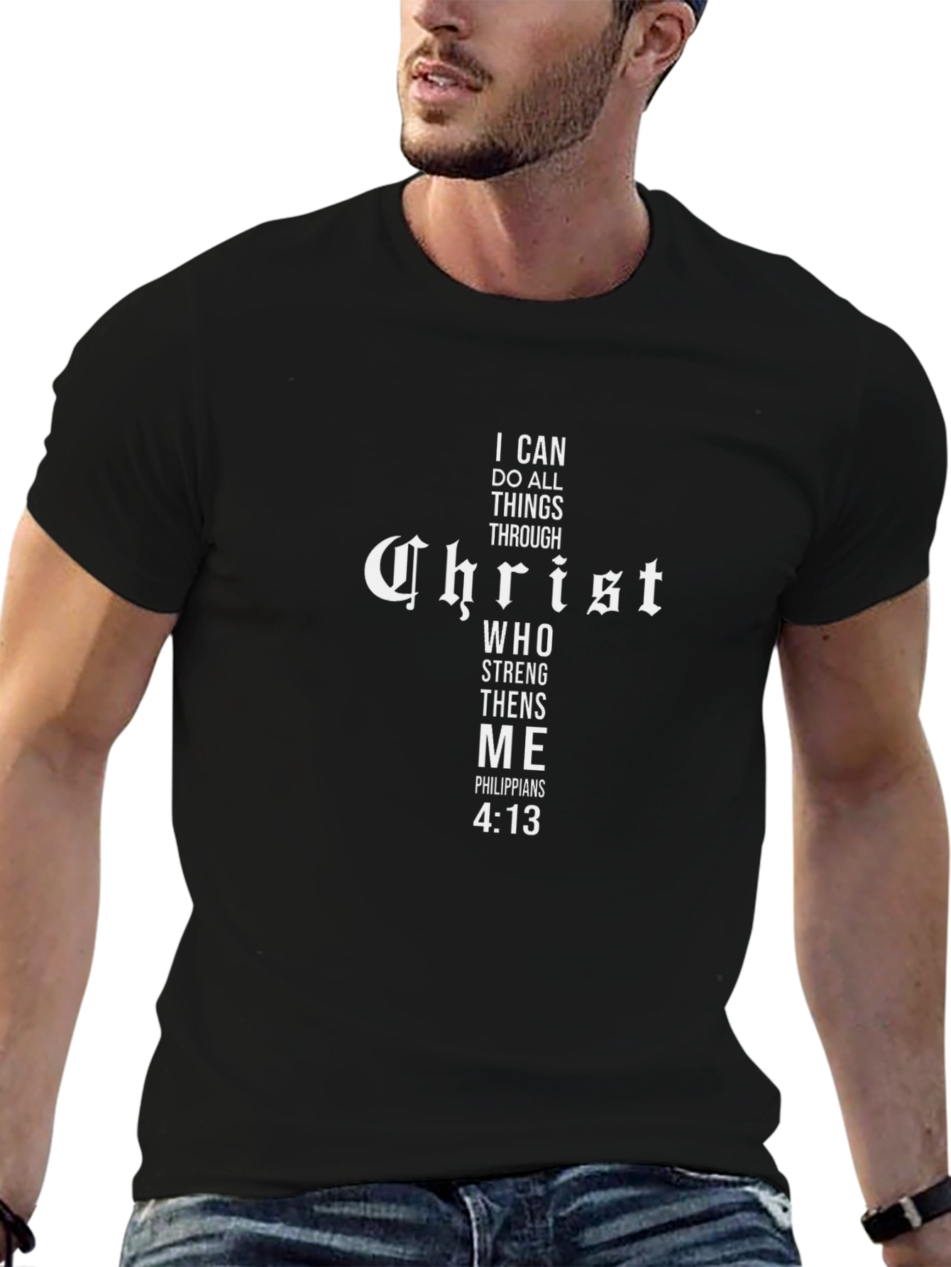 Faith-Based Christian Cross Graphic Black T-Shirt