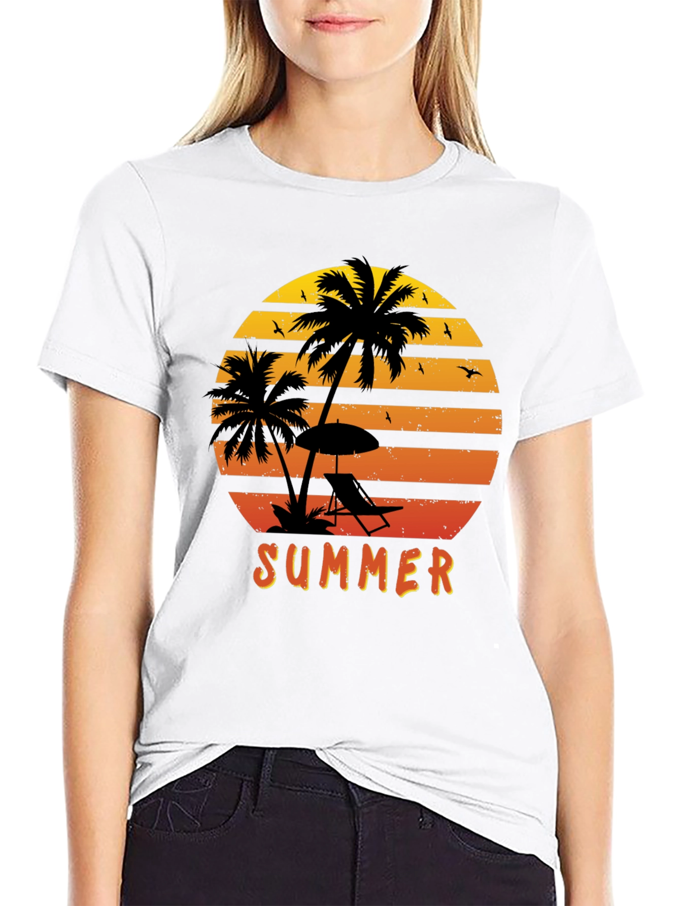 Summer Vibes Graphic Tee - Palm Tree Sunset Design