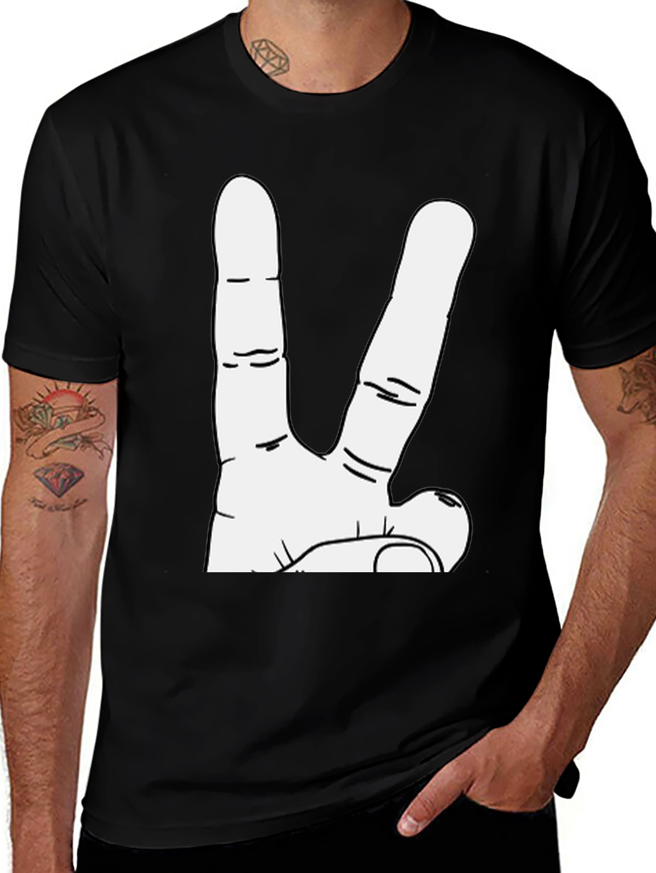 Peace Sign Graphic Tee - Black Cotton T-Shirt