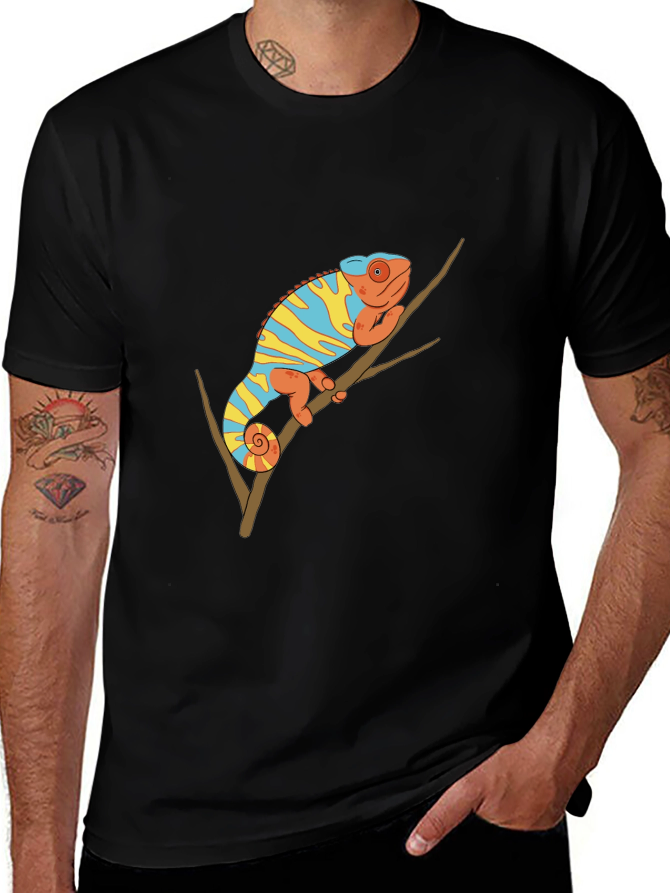Chameleon Graphic Tee - Trendy Animal Print Shirt
