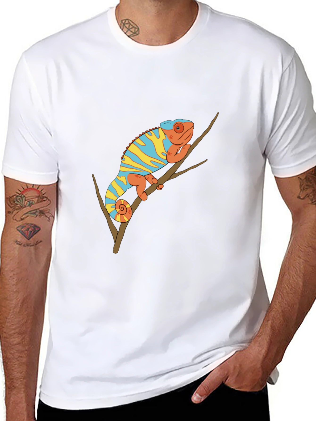 Chameleon Graphic Tee - Trendy Animal Print Shirt