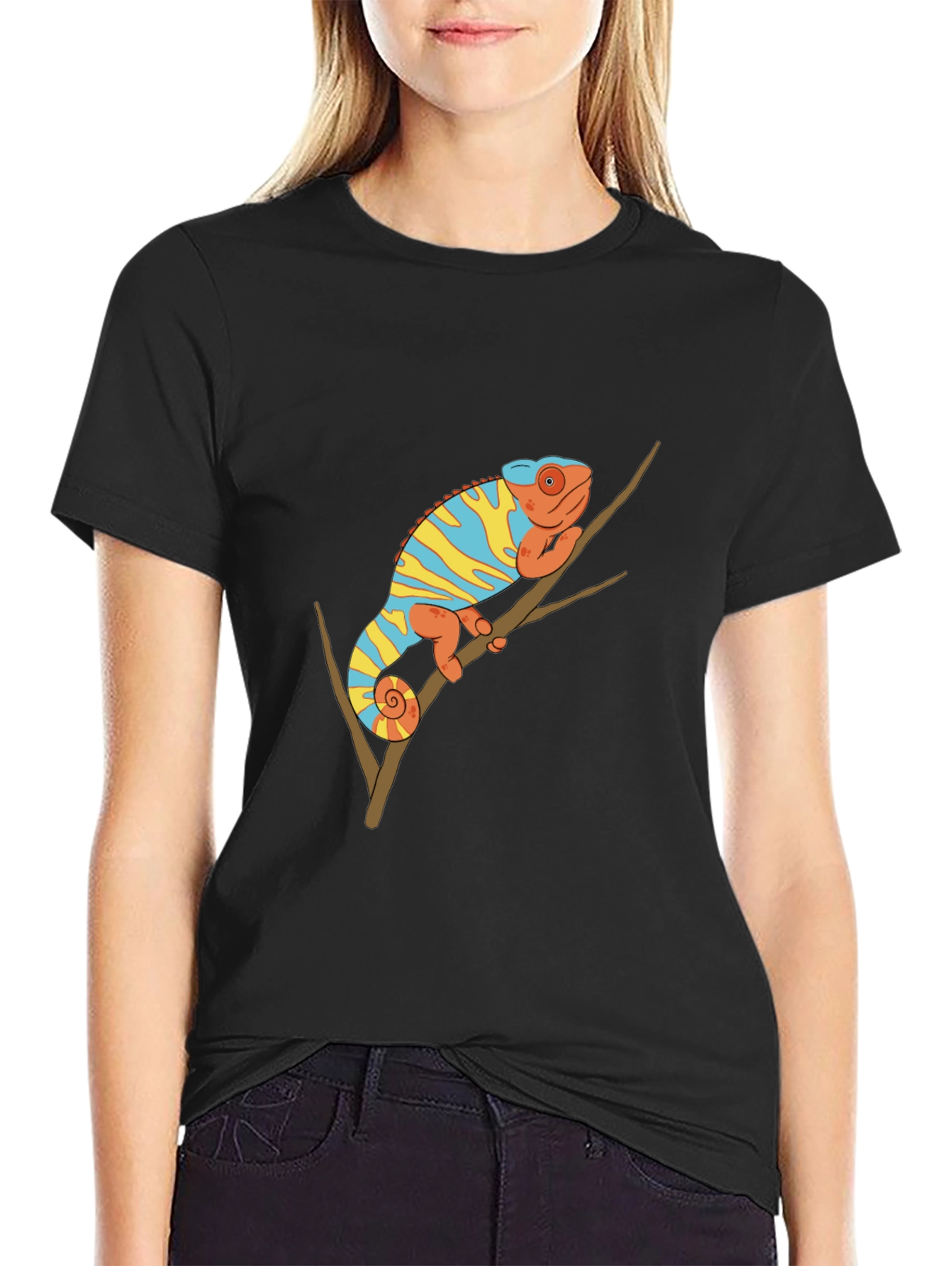 Chameleon Graphic Tee - Trendy Animal Print Shirt