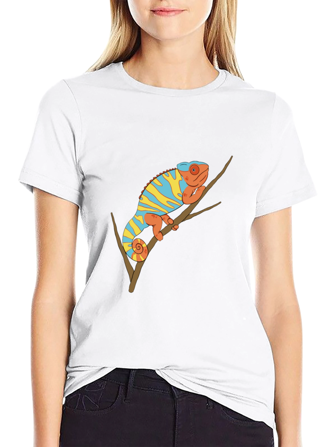 Chameleon Graphic Tee - Trendy Animal Print Shirt